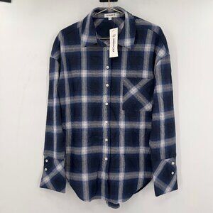eesome Women's Blue/White Plaid Long Sleeve Shirt Size M NWT